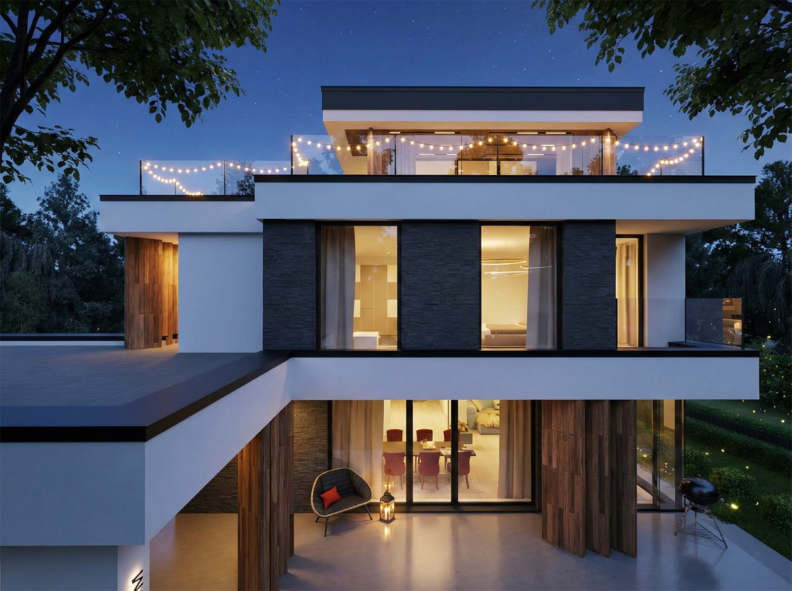 Современный фасад загородного дома 400м