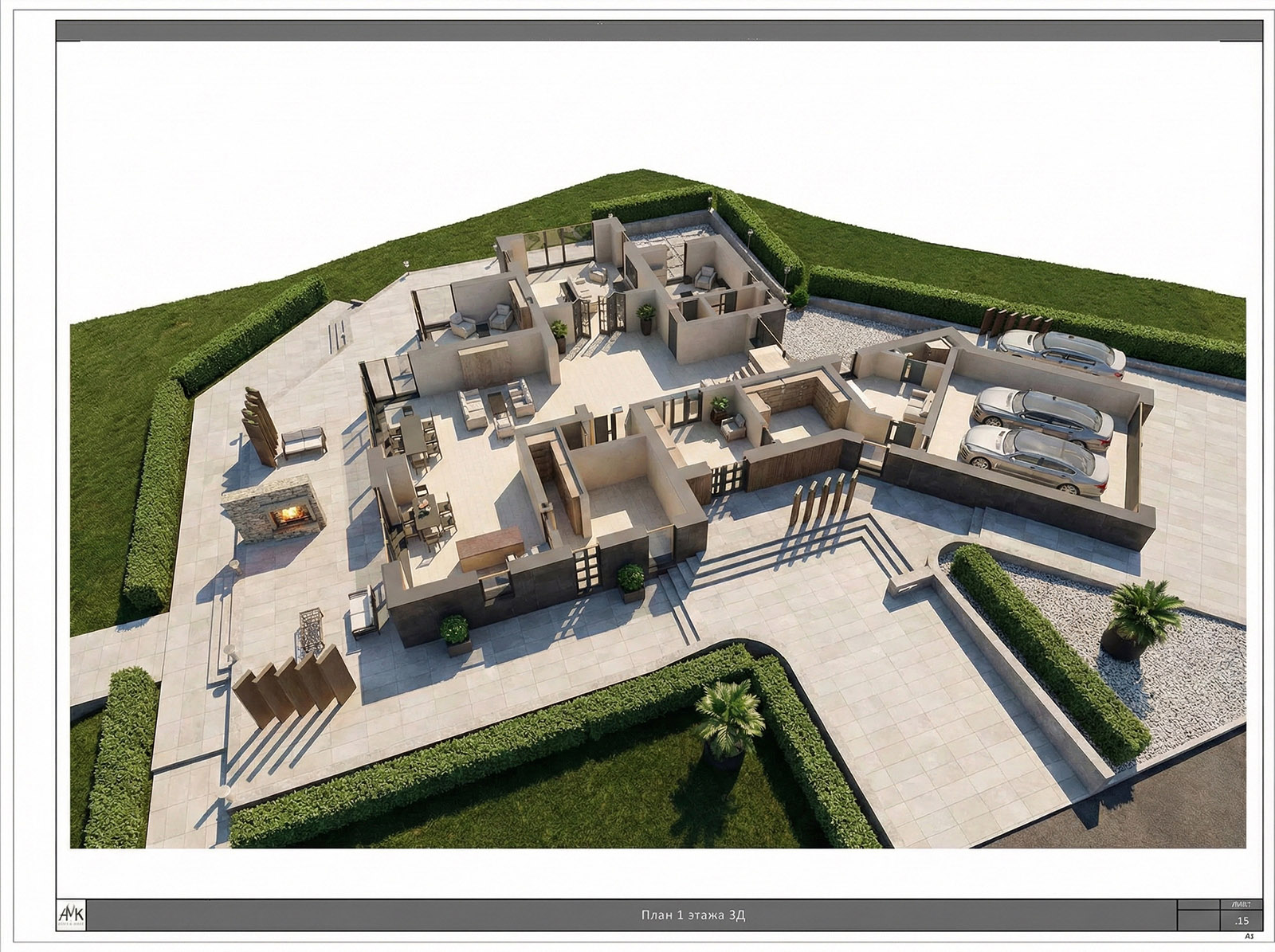 Проект современного дома. План 1 этажа